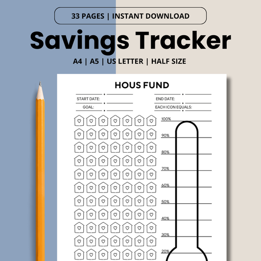 Download to prints Instant download Savings tracker in A4, A5, US Letter and Half size