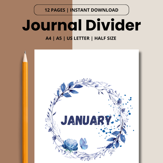 download to prints Printable digital journal dividers with monthly watercolor wreath art