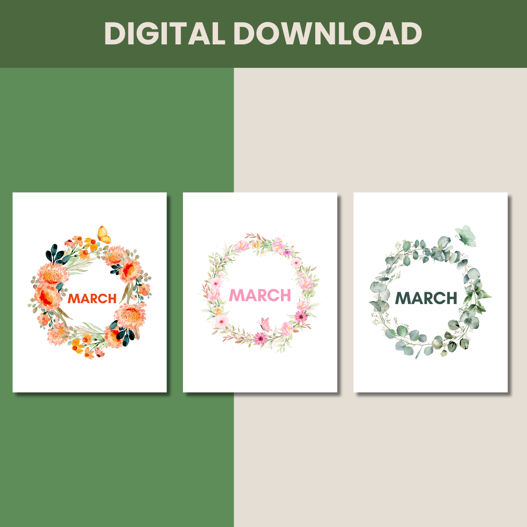 download to prints watercolor spring flower wreaths